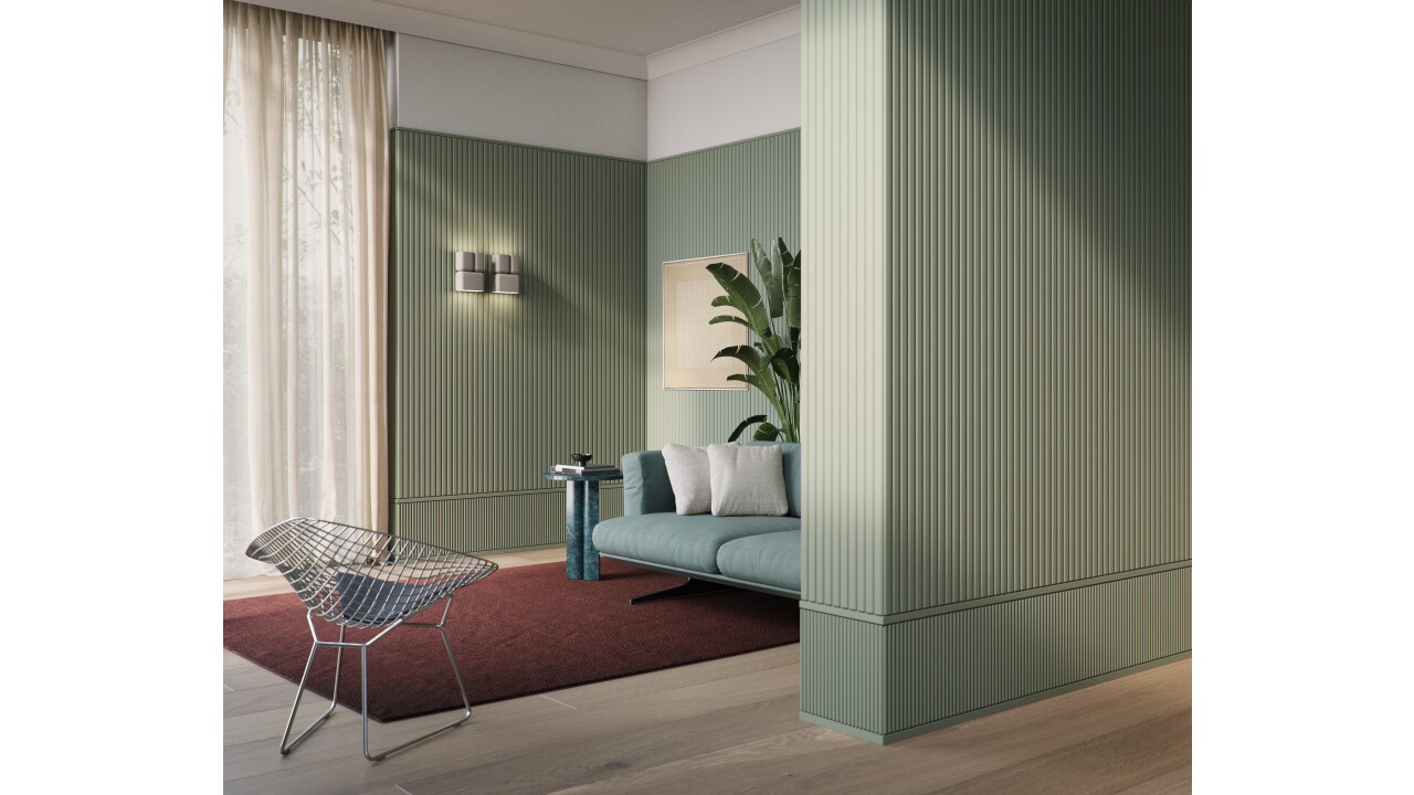 Stylish interplay of NOËL & MARQUET Canelé S and Canelé L 3D wall panels