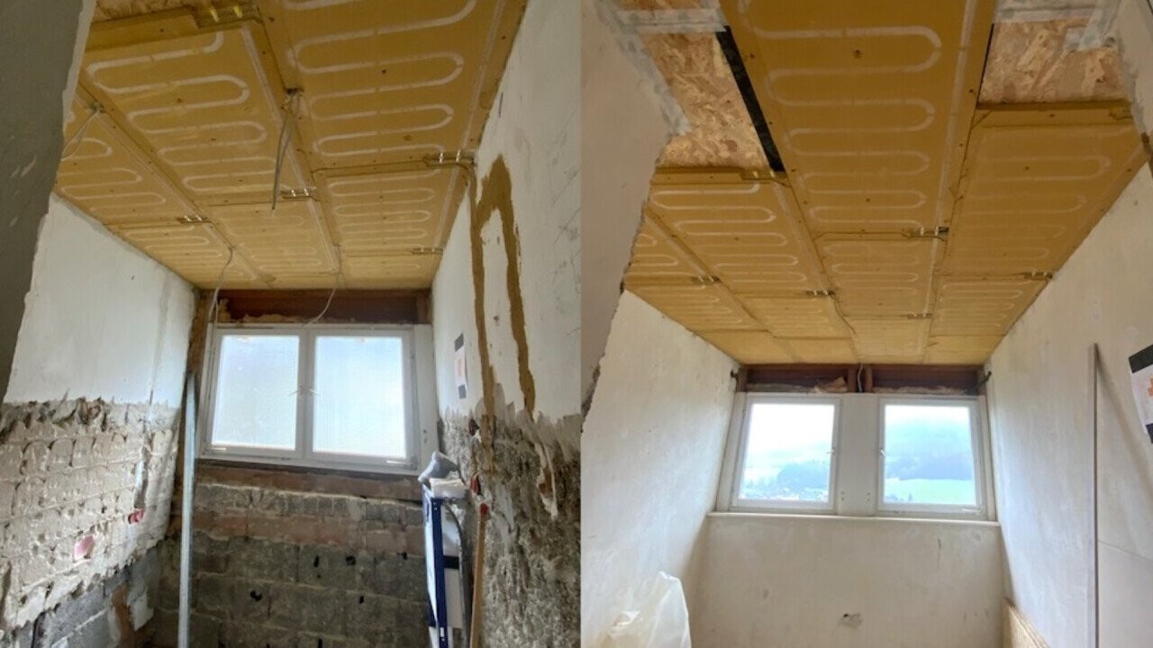 Before - after: Installation of TONISinnen as ceiling heating 