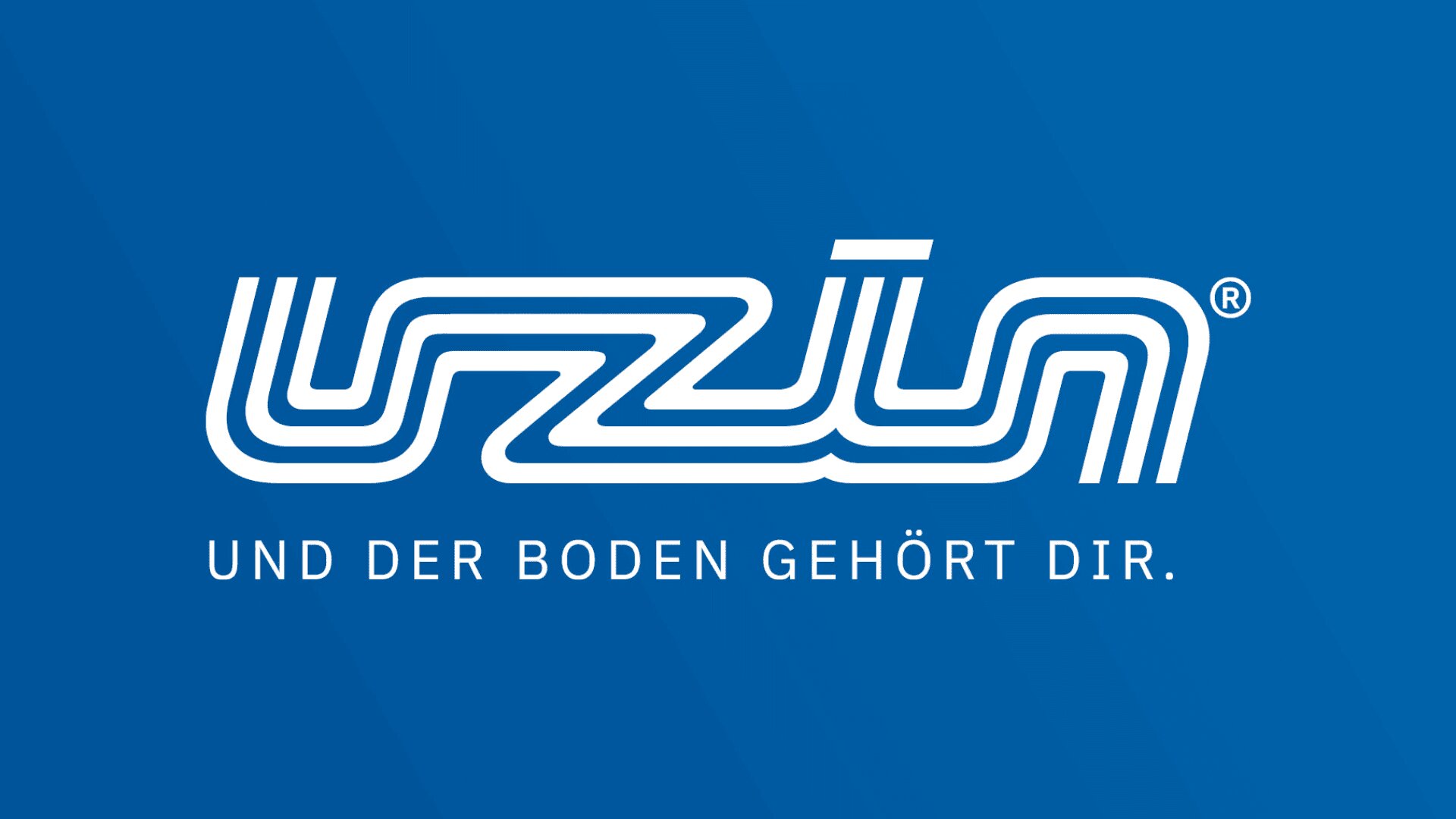 White stylized UZIN logo with curved lines on a blue background. Below it, the German text reads: UND DER BODEN GEHÖRT DIR.