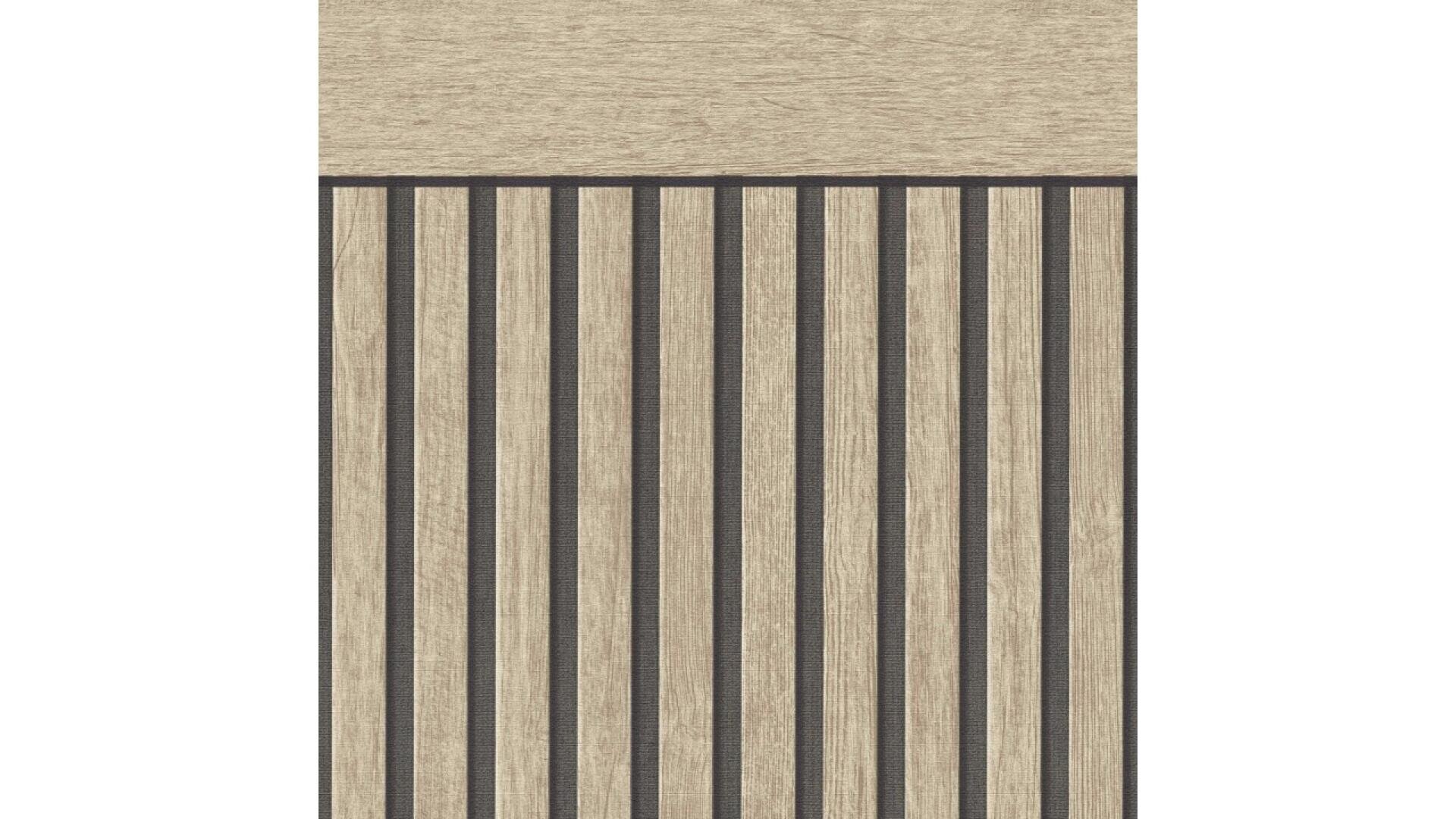 Rectangular panel with a beige upper section and a lower section featuring vertical beige and dark gray stripes. The two sections are separated by a thin dark line. The texture resembles wood or laminate.