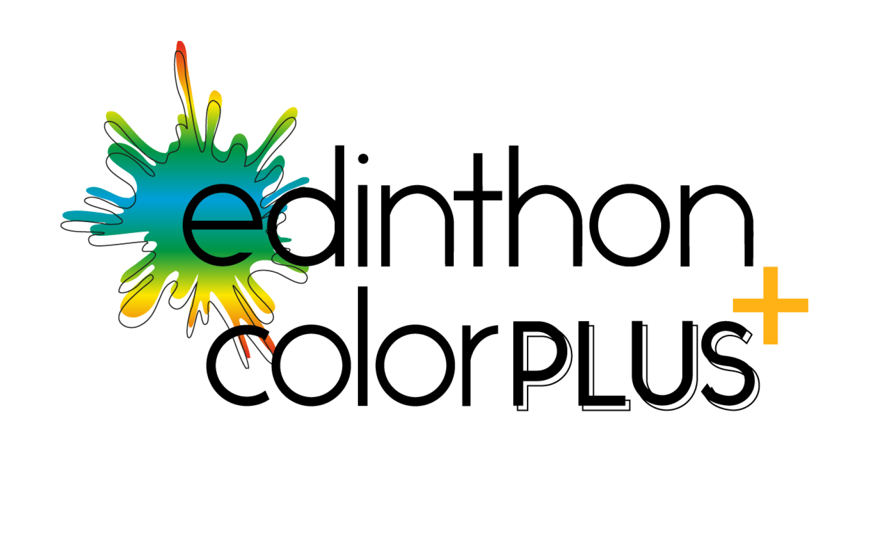 Logo mit einem bunten Farbspritzer neben den Worten „edinthon colorPLUS“ in schwarzer Schrift; am Ende von PLUS erscheint ein gelbes Pluszeichen.
