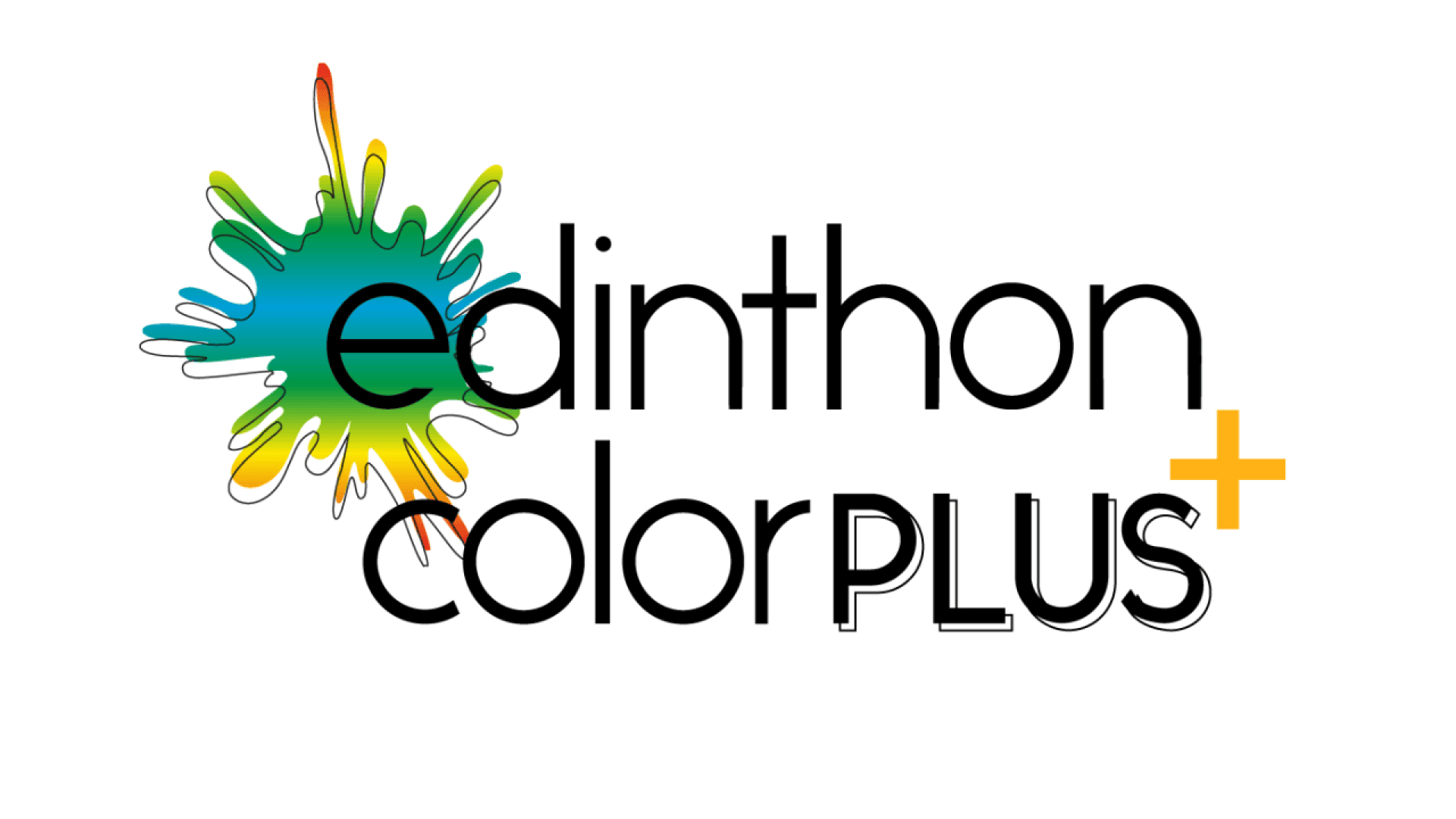Logo with a colorful paint splash to the left of the words edinthon color PLUS in black, with a yellow plus sign at the end. The splash has shades of blue, green, yellow, orange, and red.